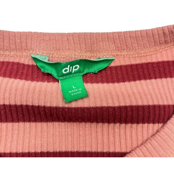 Pink Striped T Shirt Womens Size Large Cap Short Sleeve Dip Fitted Tee - Picture 3 of 7